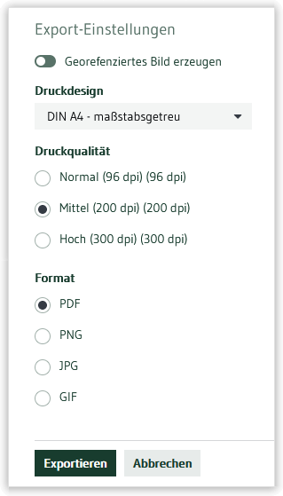 Abbildung Exportdialog